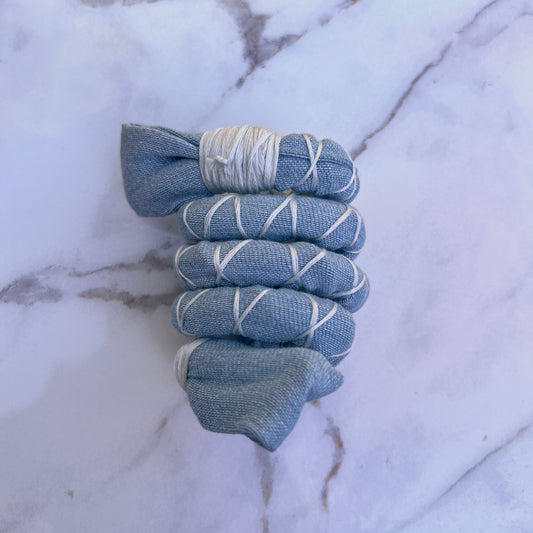 Light Wash Denim Fully Wrapped Spiral Ties